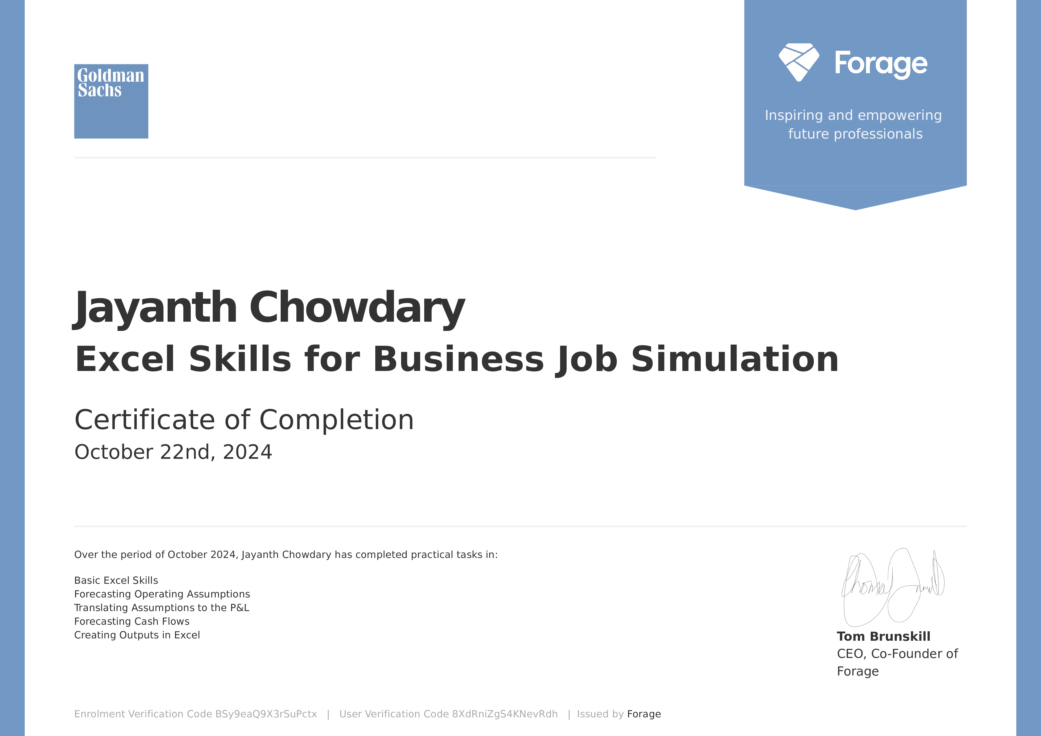 Goldman Sachs Certificate